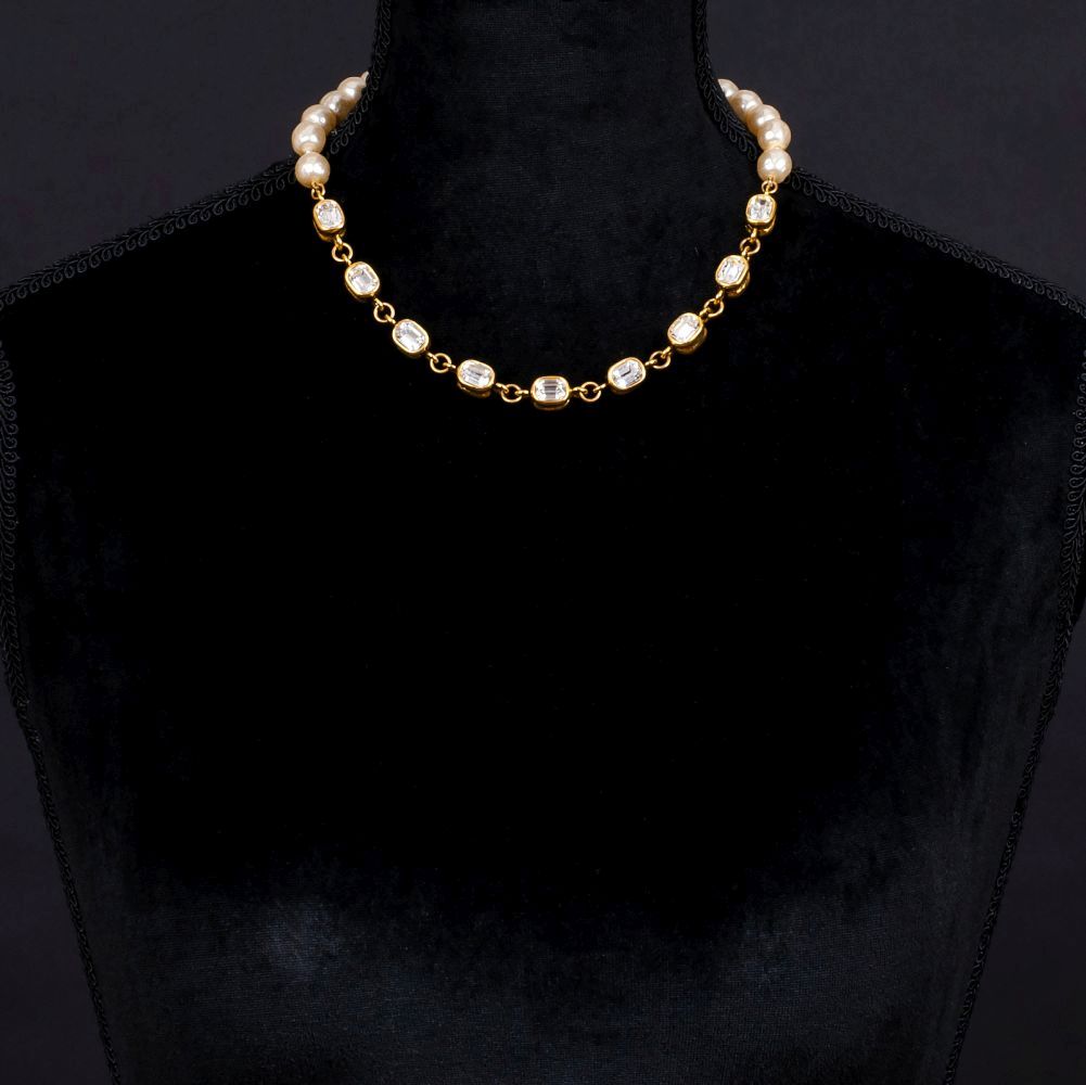 Two Faux Pearl Vintage Necklaces with Strass - image 2