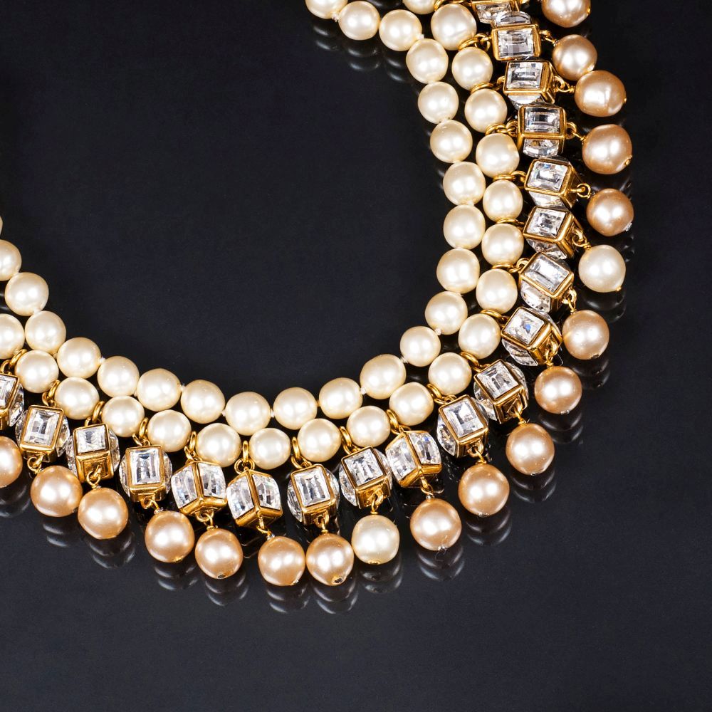 Two Faux Pearl Vintage Necklaces with Strass - image 4