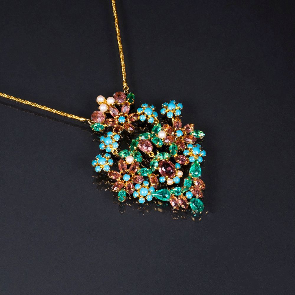 Christian Dior - Großer Blüten-Anhänger an Kette von Henkel & Grosse Großer Blüten-Anhänger an Kette von Henkel & Grosse