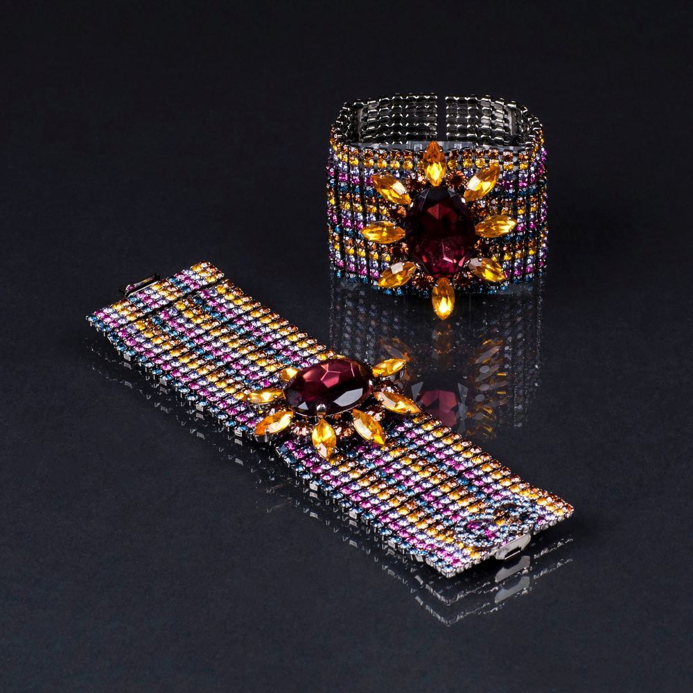 A Pair of Bracelets with colourful Strass Setting