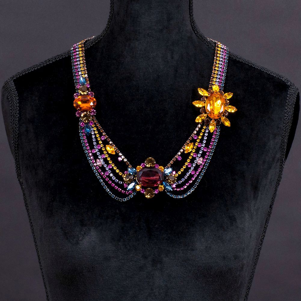 A Flower Necklace with colourful Strass Setting