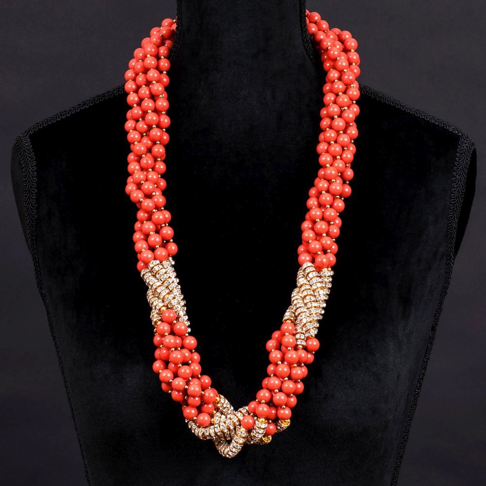 Two coral coloured Strass Necklaces - image 2