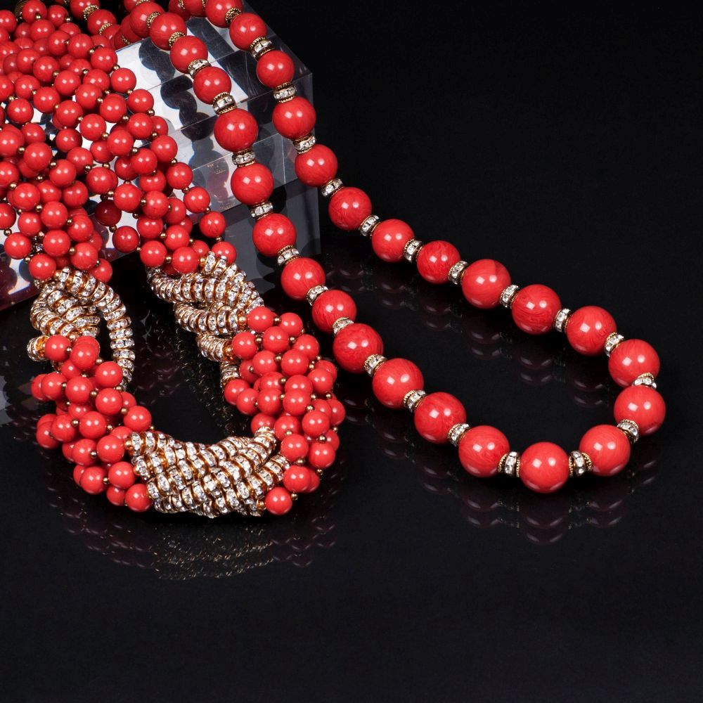 Two coral coloured Strass Necklaces - image 4