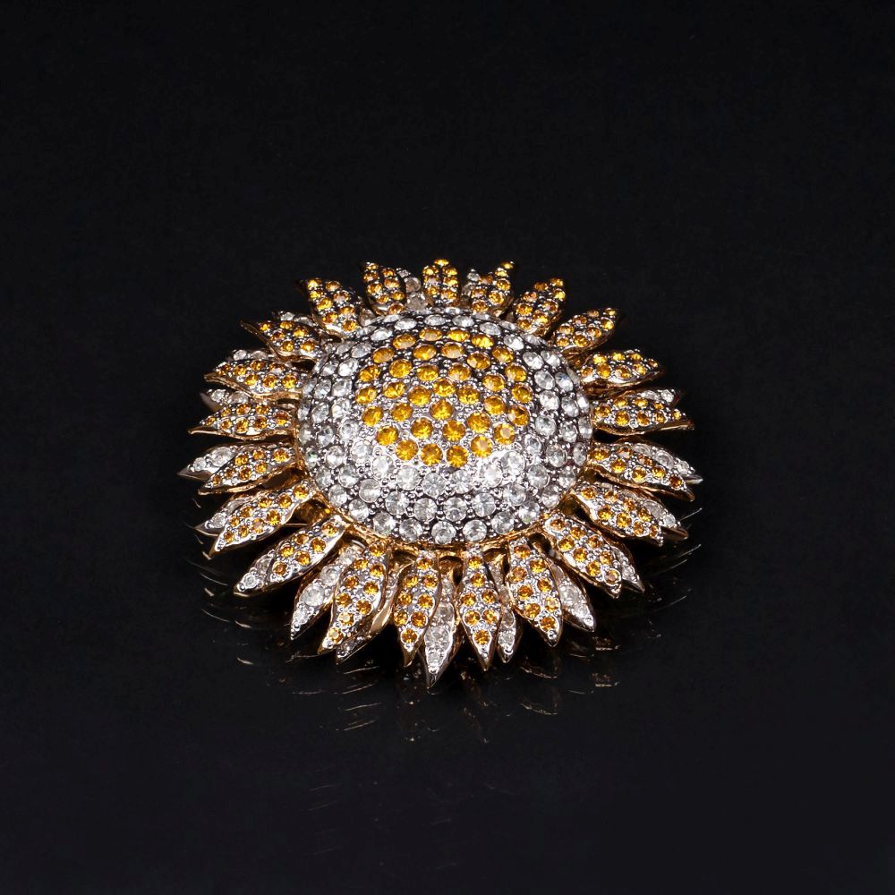 A Sun Brooch with two-coloured Swarovski Crystals