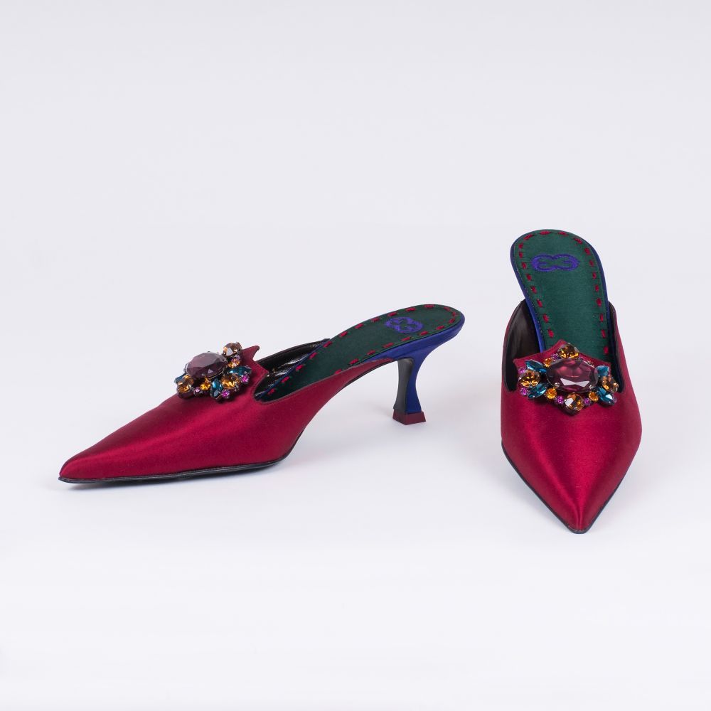 A Pair of Pantolettes with Strass Flower