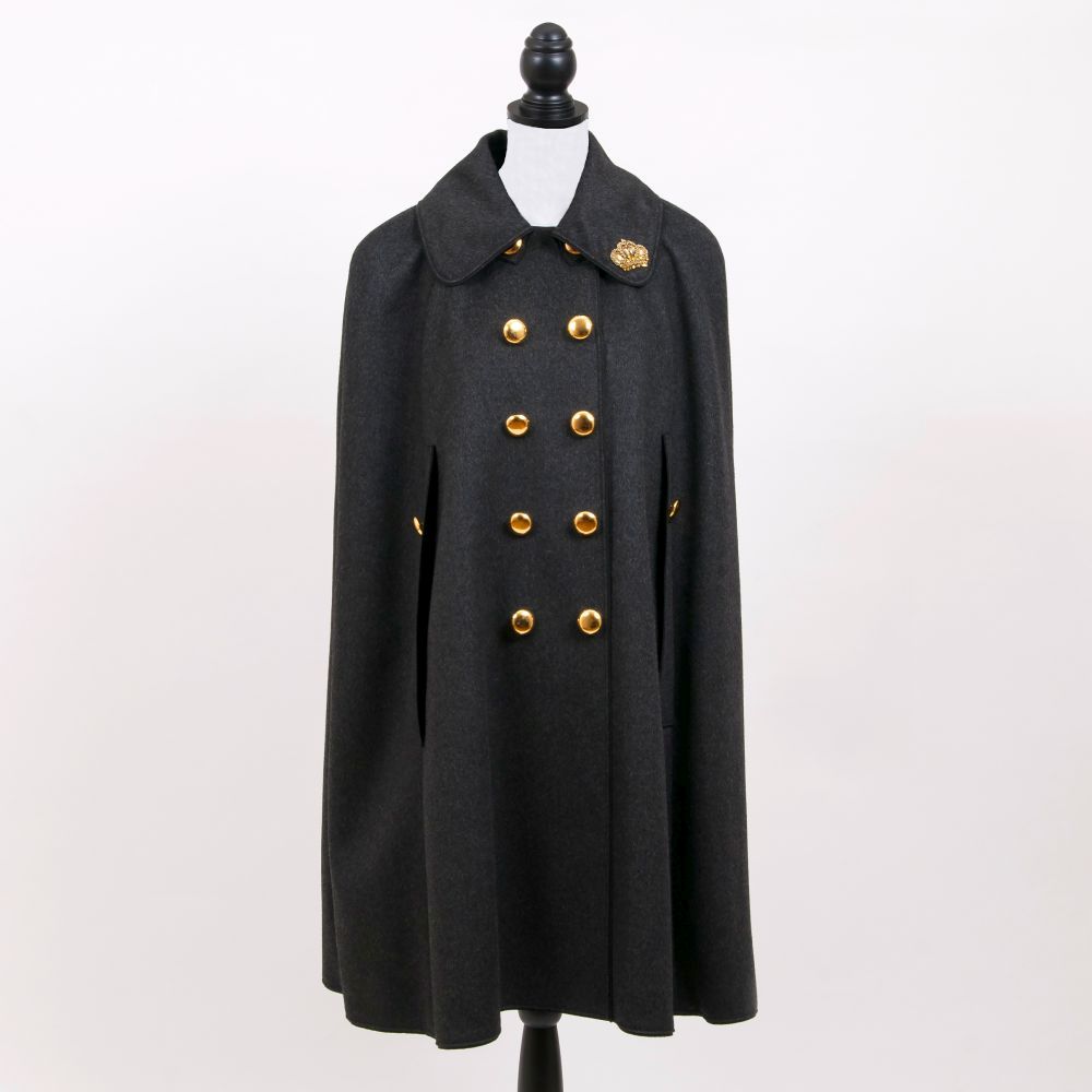 A Dark Grey Wool Cape with Gold Buttons