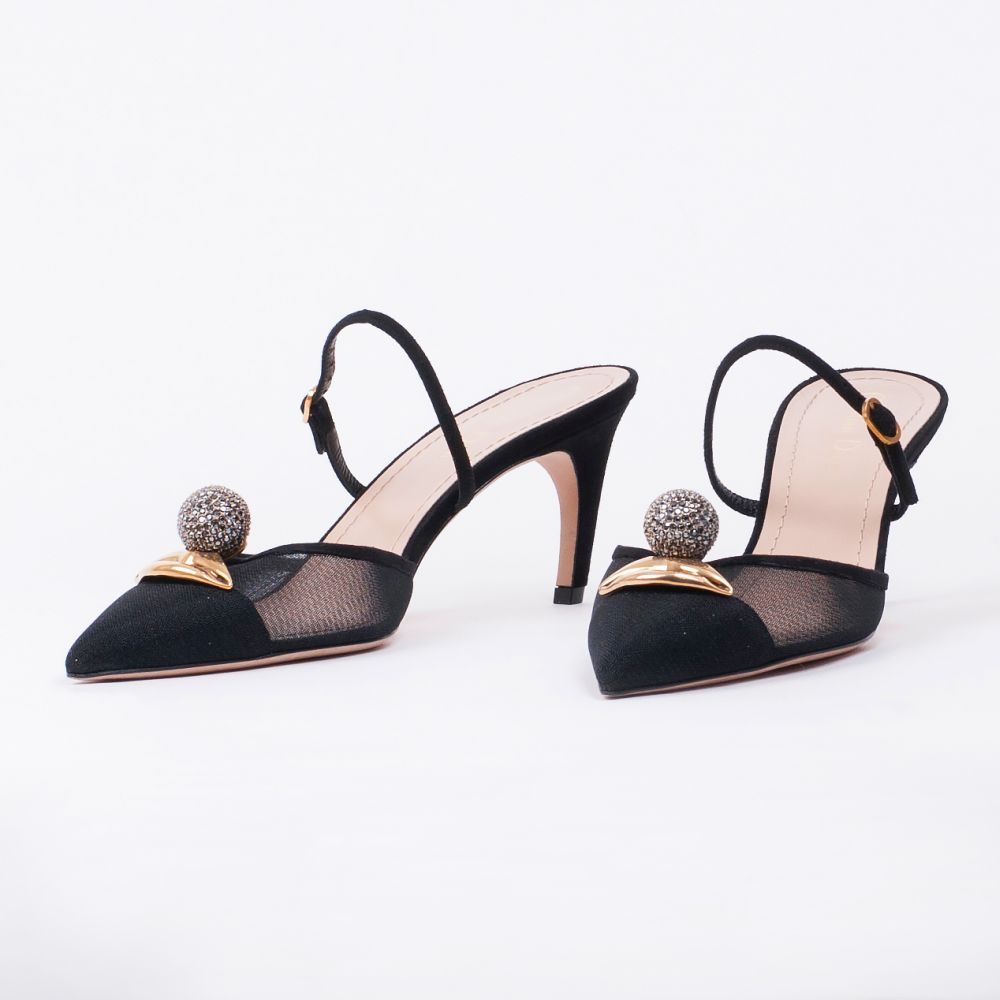Christian Dior - Paar Highheels Pantoletten mit Strass-Kugel Paar Highheels Pantoletten mit Strass-Kugel