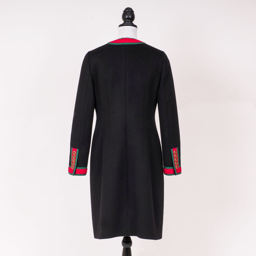A Black wool coat with red-green ribbons - image 2