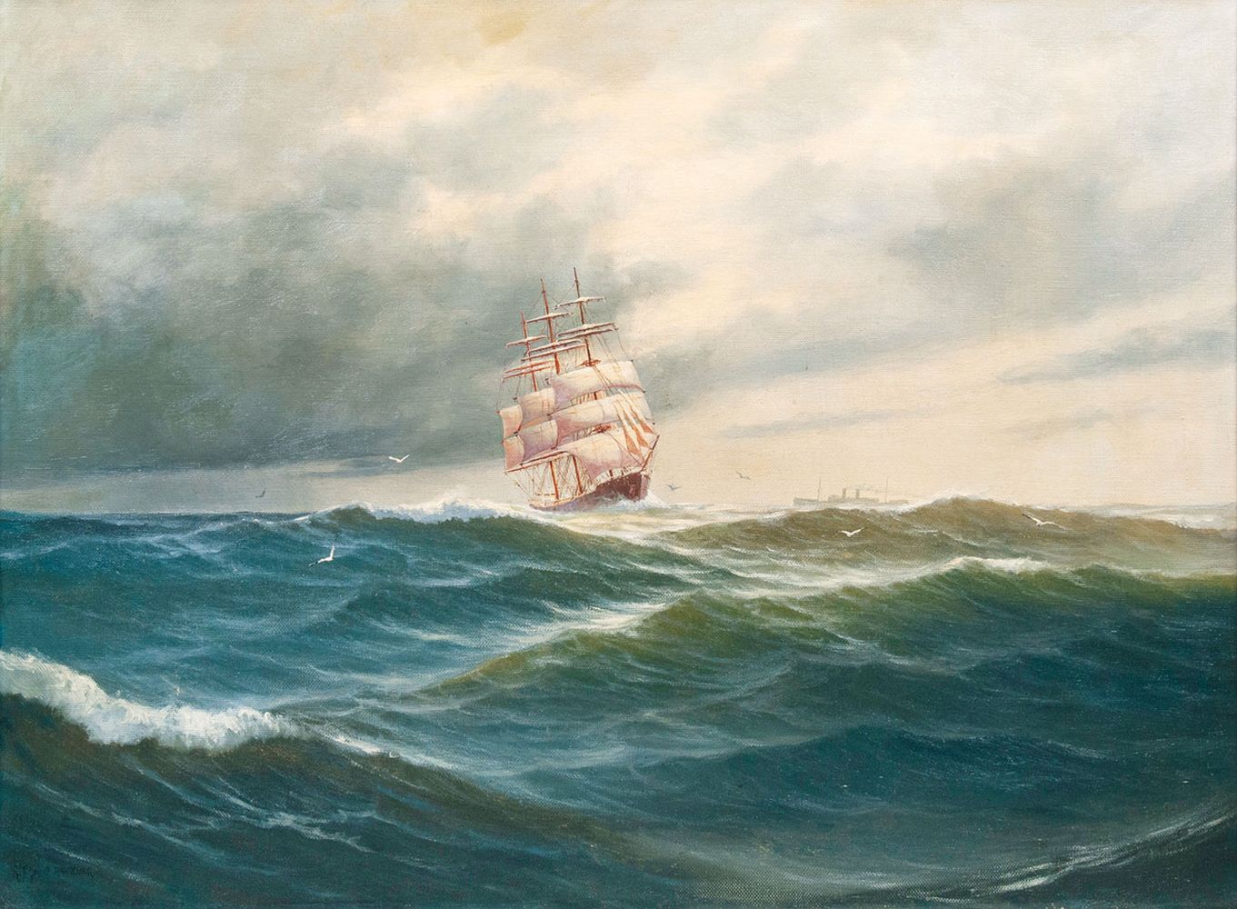 Encounter at Sea - Three-Master and Steamer