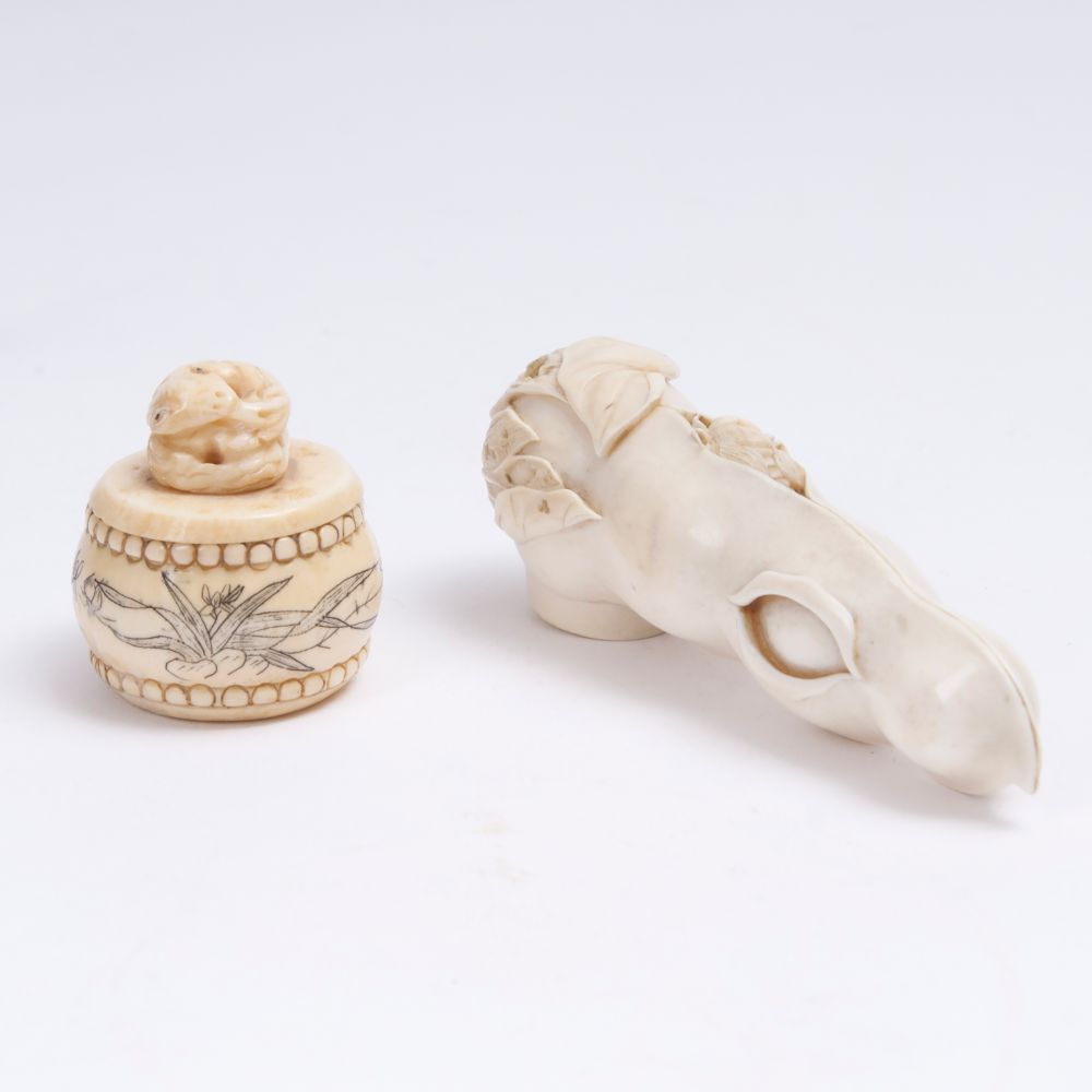 Two Ivory Objects: Cane Handle and Box