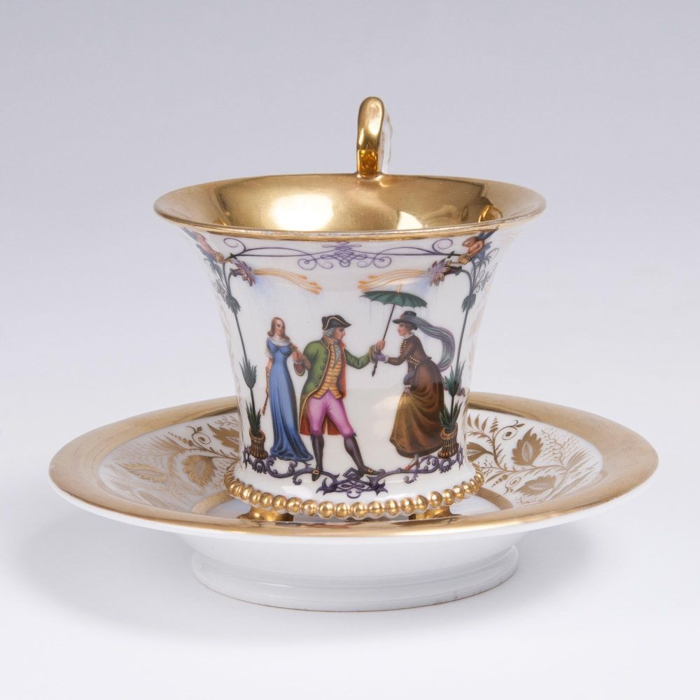 Tasse mit galanter Szene bzw. Ansicht von Frankfurt Tasse mit galanter Szene bzw. Ansicht von Frankfurt