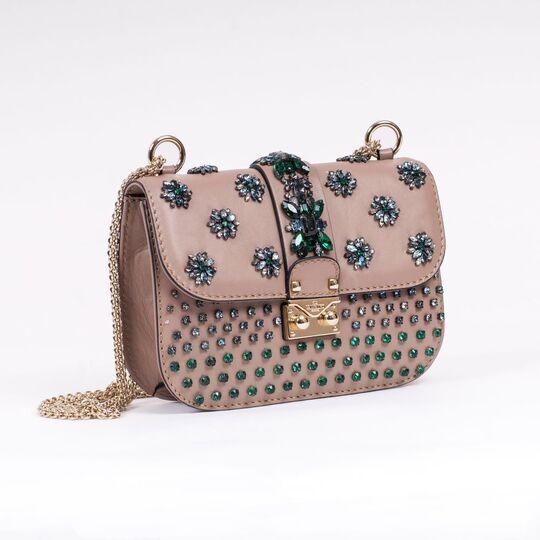 A Shoulder Bag with Swarovski Flowers