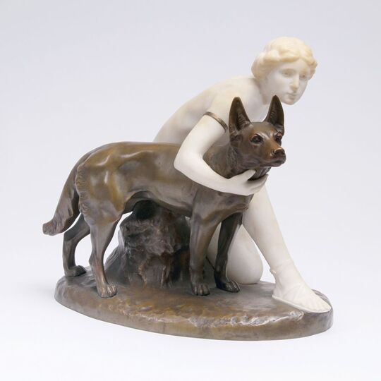 A Kneeling Female Nude with German Shepherd Dog