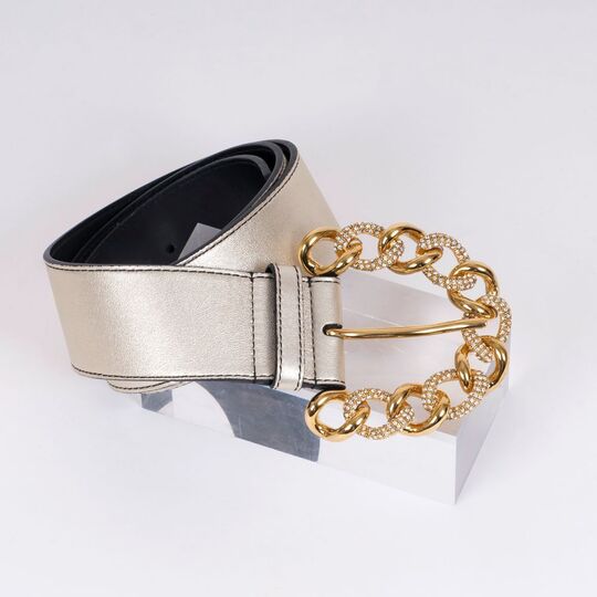 A Metallic Leather Belt with Swarovski Clasp