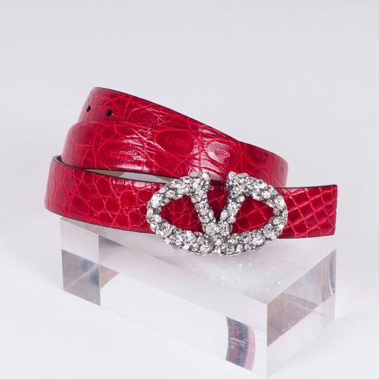 A red Leather Belt with Swarovski Emblem Clasp