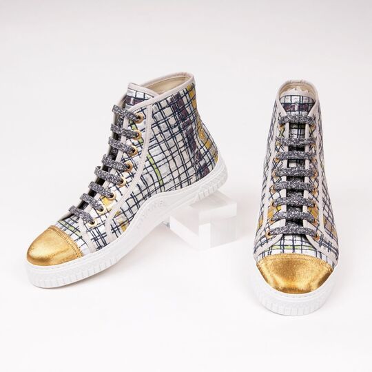 A Pair of High-Top Metallic Tweed Sneakers