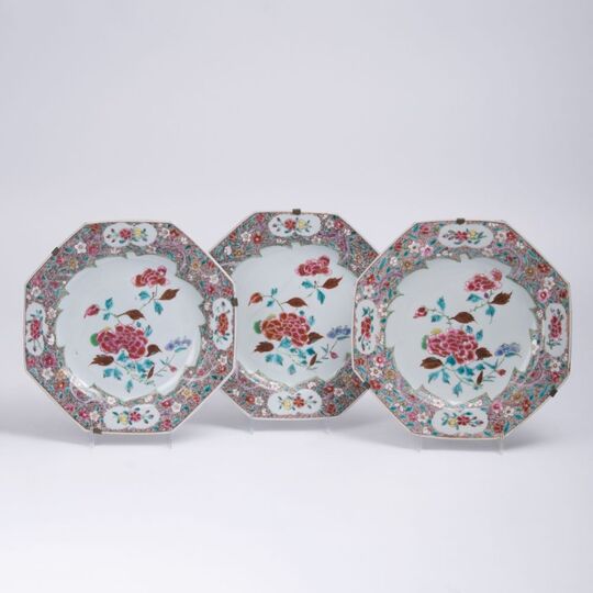 A Set of Three Famille Rose Plates