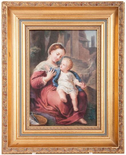 A porcelain painting 'Madonna with Child' after Correggio