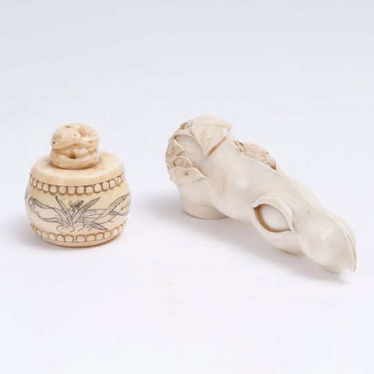 Two Ivory Objects: Cane Handle and Box