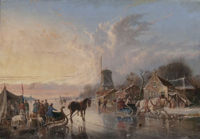 People making merry on a frozen River