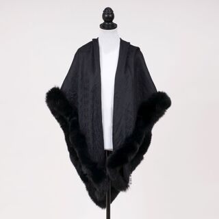 A Monogram Cape with Fox Fur Black