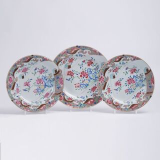 A Set of Three Famille Rose Plates