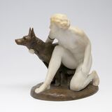 A Kneeling Female Nude with German Shepherd Dog - image 2