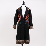 A Black Woolen Coat with Embroidered Flower Decor - image 1