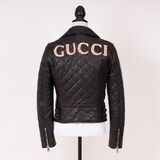 Black Quilted Leather Biker Jacket with Faux-Pearls - image 1