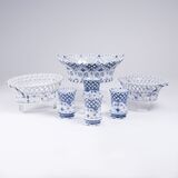 A Set of Royal Copenhagen 'Musselmalet' of Reticulated Baskets and Vases