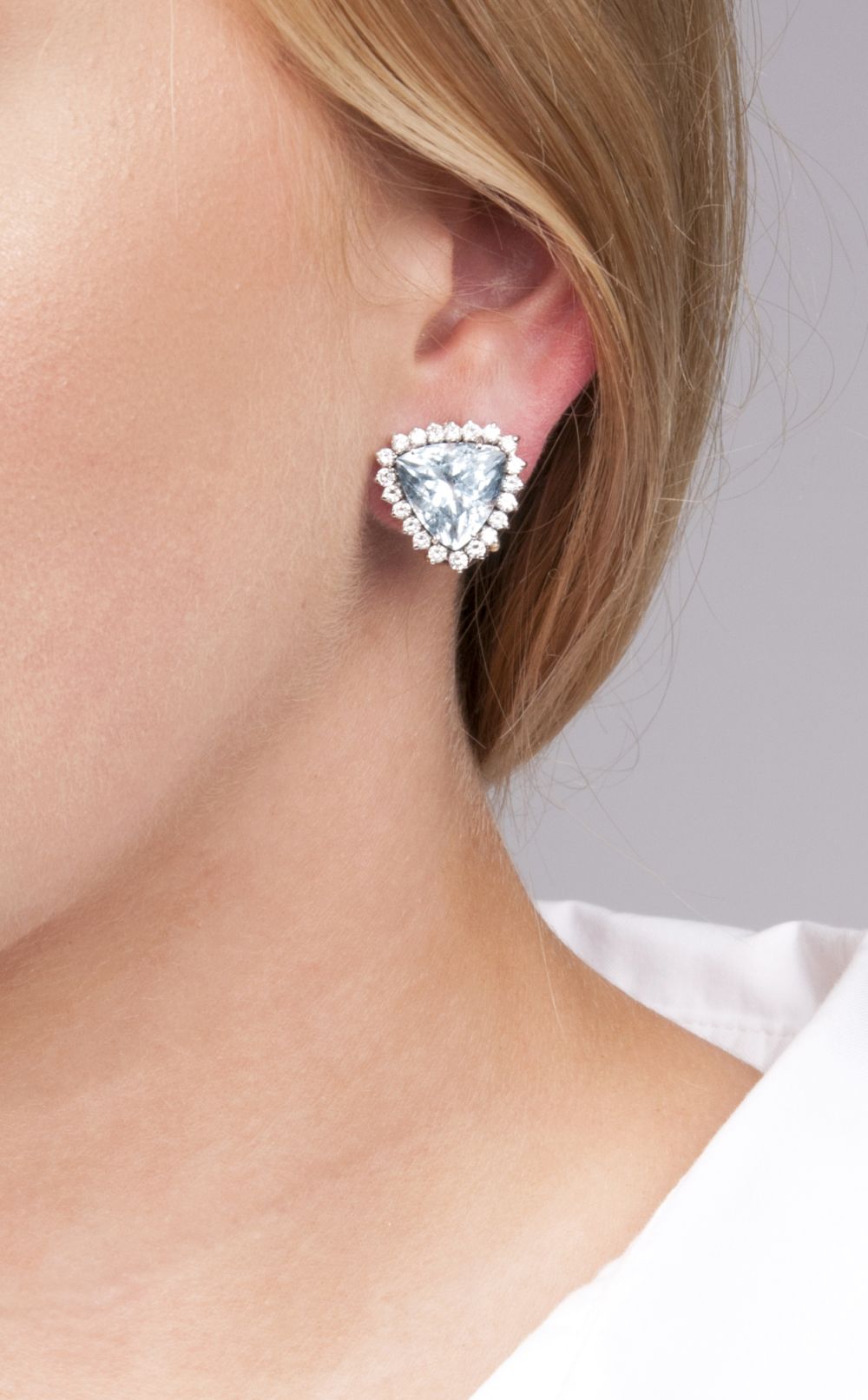 A Pair of Aquamarine Diamond Earclips - image 2