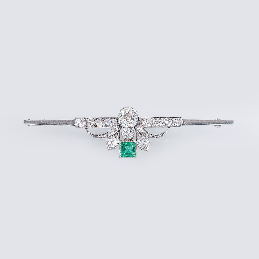 An Art Nouveau Brooch with Diamonds and Emeralds An Art Nouveau Brooch with Diamonds and Emeralds