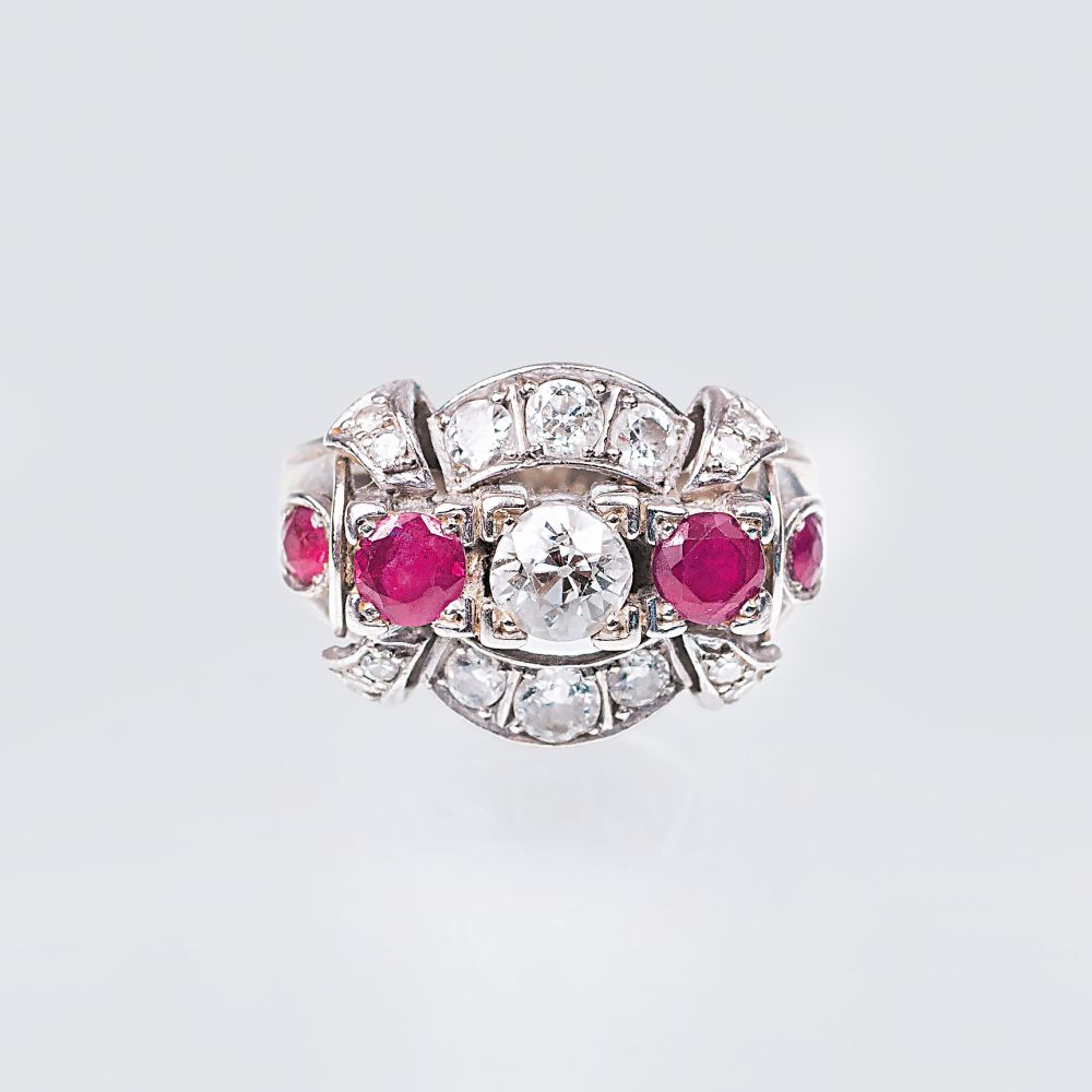 An Art-déco Ring with Diamonds and Rubies An Art-déco Ring with Diamonds and Rubies