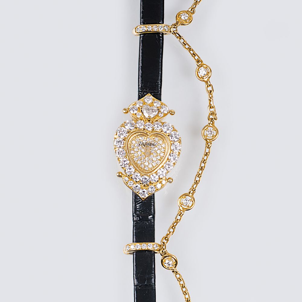 DeLaneau, gegr. 1949 in Biel von Rolf u. Yolanda Tschudin - Hochkarätige Diamant Damen-Armbanduhr 'Herz' Hochkarätige Diamant Damen-Armbanduhr 'Herz'
