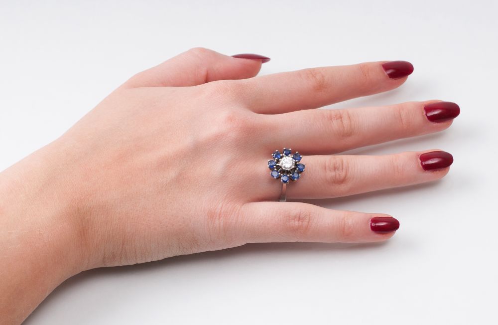 A Solitaire Diamond Ring with Sapphires - image 2