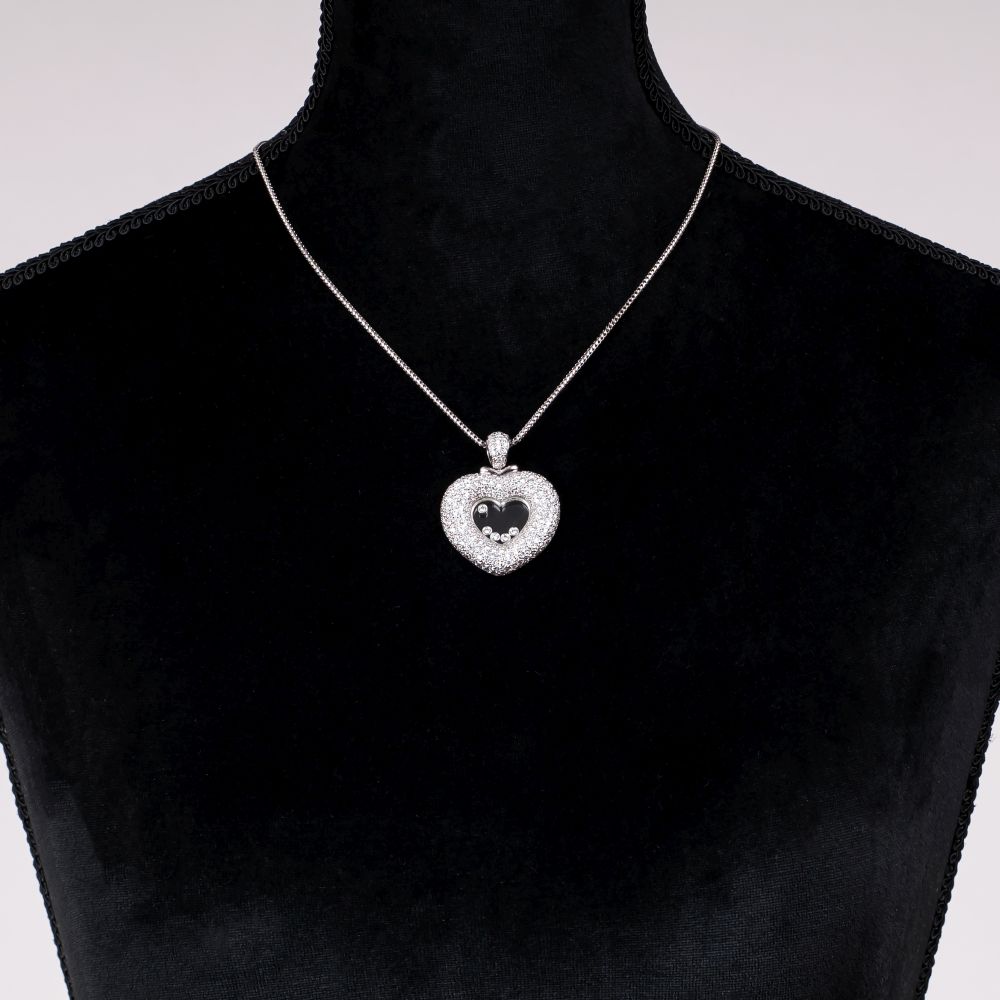 A large Heart shaped Diamond Pendant on Necklace - image 2