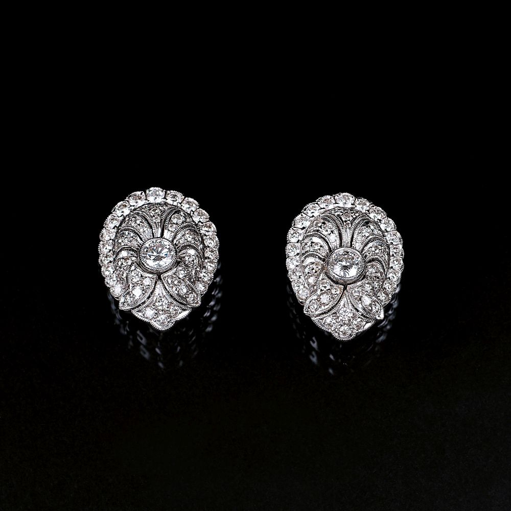A Pair of Art-déco Diamond Earclips A Pair of Art-déco Diamond Earclips