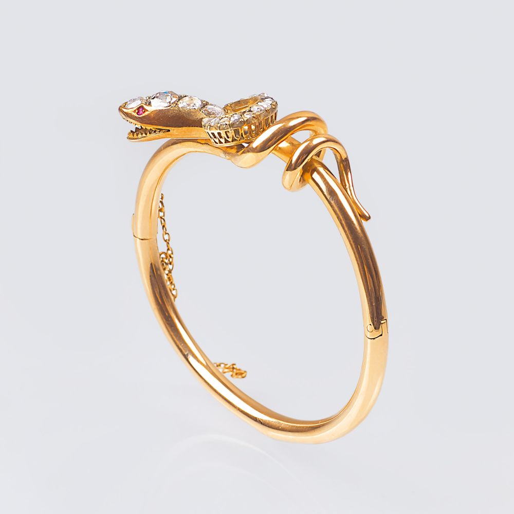 An antique Snake Bangle Bracelet with Diamonds - image 2