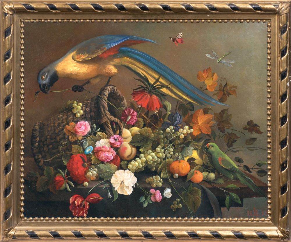 Basket with Fruits, Flowers and Parrots - image 2