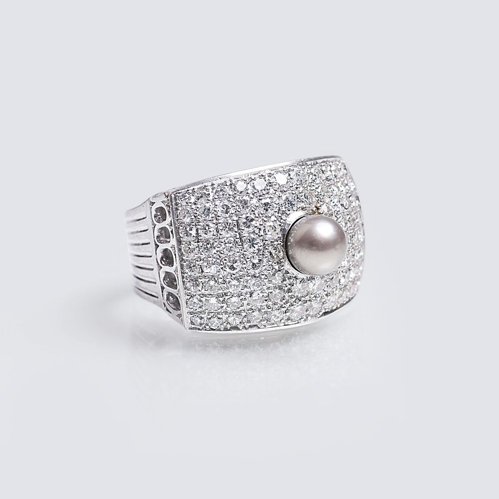 A Diamond Ring with Pearl - image 2