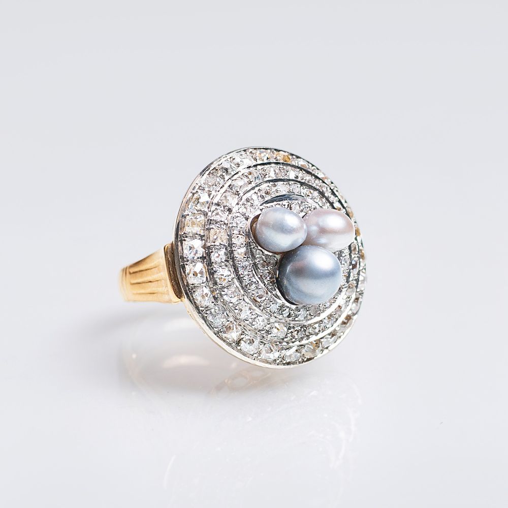 Art-déco Diamant-Ring mit Perlen - Bild 2