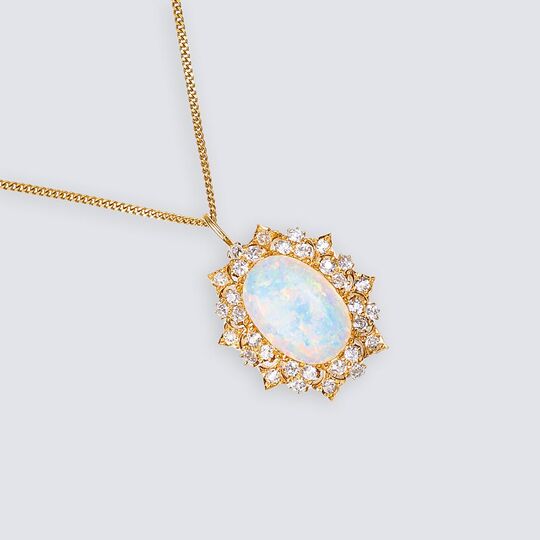 An Opal Diamond Pendant on Necklace