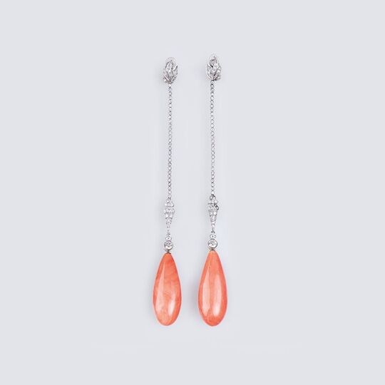 A Pair of very long Diamond Coral Earpendants