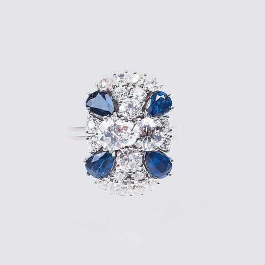 An Old Cut Diamond Sapphire Ring