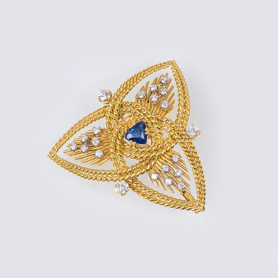 A Vintage Diamond Sapphire Brooch 'Triangle Knot'