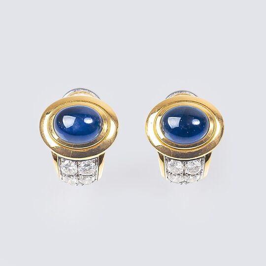 A Pair of Sapphire Diamond Earrings