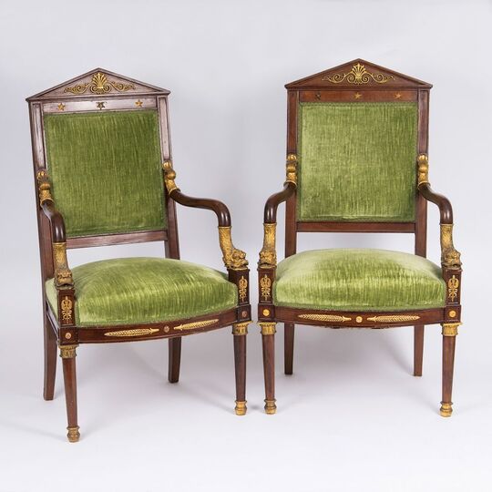 A Pair of Russian Empire-Armchairs with Dolphin-Decor