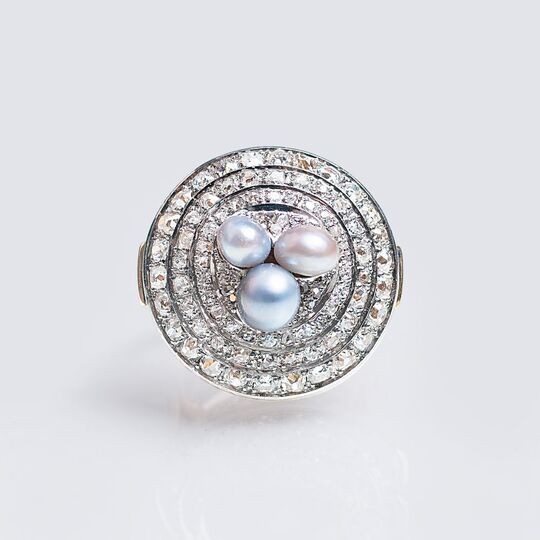 Art-déco Diamant-Ring mit Perlen