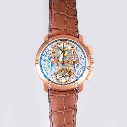 A Semi Skeleton Gentlemen's Wristwatch 'Jumbo Chrono' in Roségold