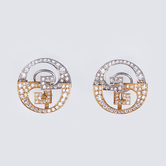 A Pair of two-coloured Diamond Earrings